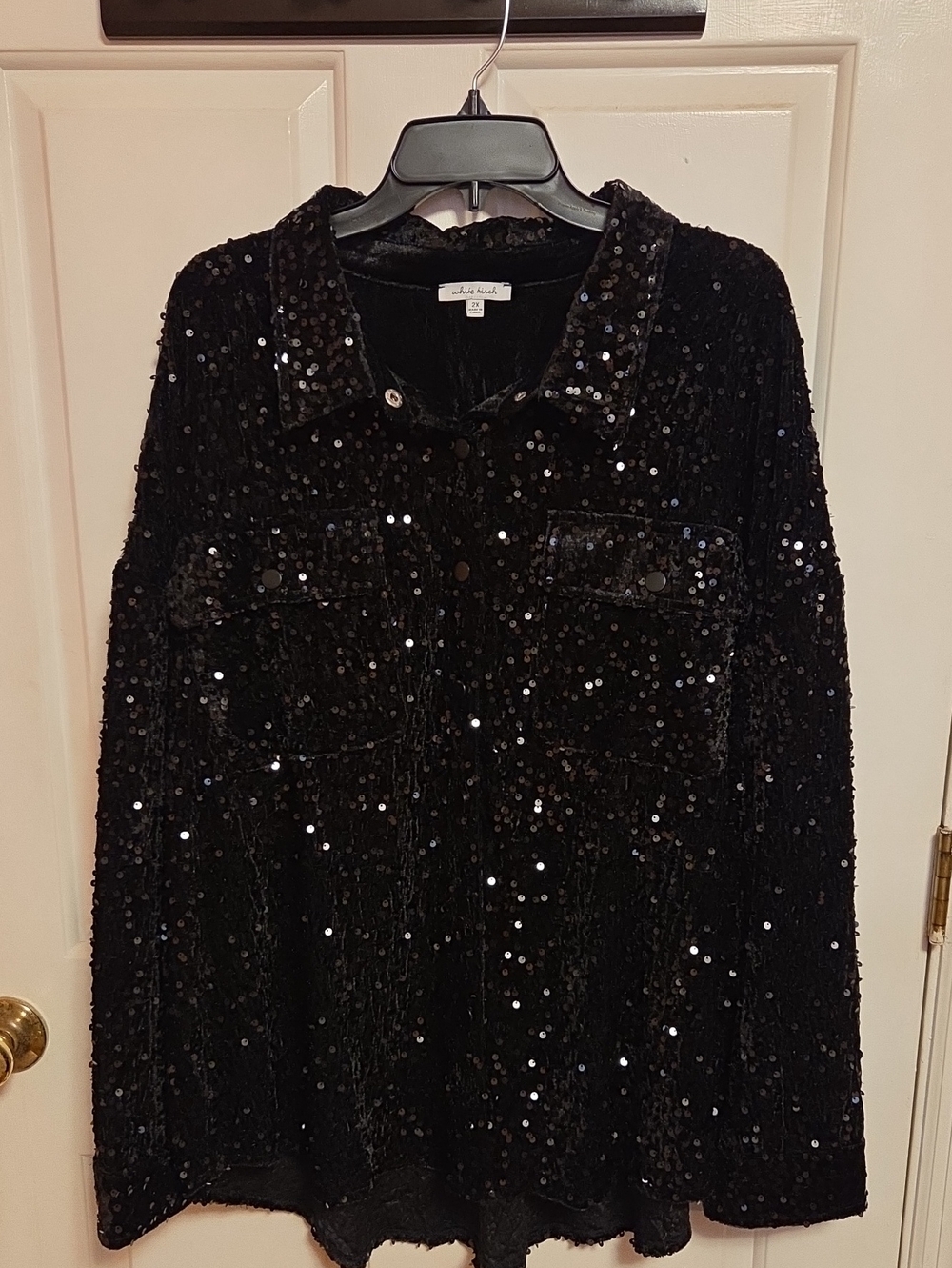 White Birch Black light weight sequin jacket.